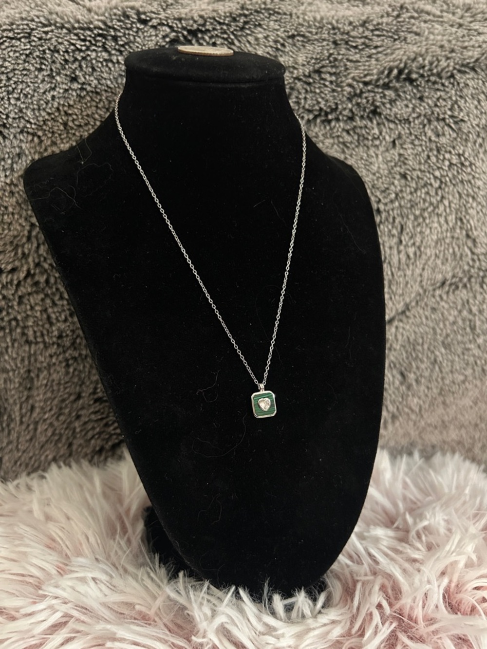 925 Sterling Silver Malachite CZ Heart Pendant Necklace - 16-18 inches NEW - Picture 6 of 9